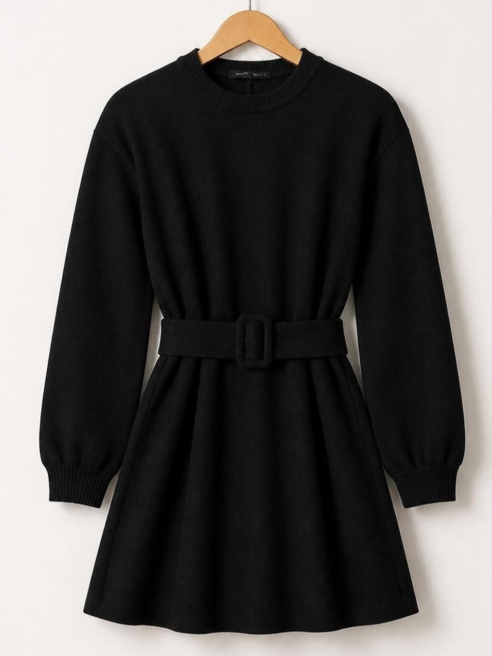 ZARA Women's Black Long-Sleeve Belted Knit Sweater Dress Size S
